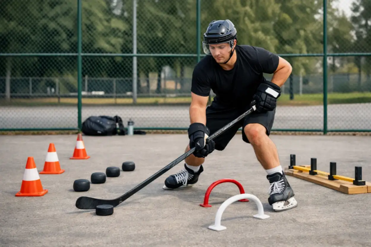 Упражнения на дриблинг для хоккеистов: контроль шайбы вне льда